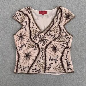 Vintage Aftershock Babydoll Top Large 100% Silk Y2K Beaded Sequin Boho Fairy